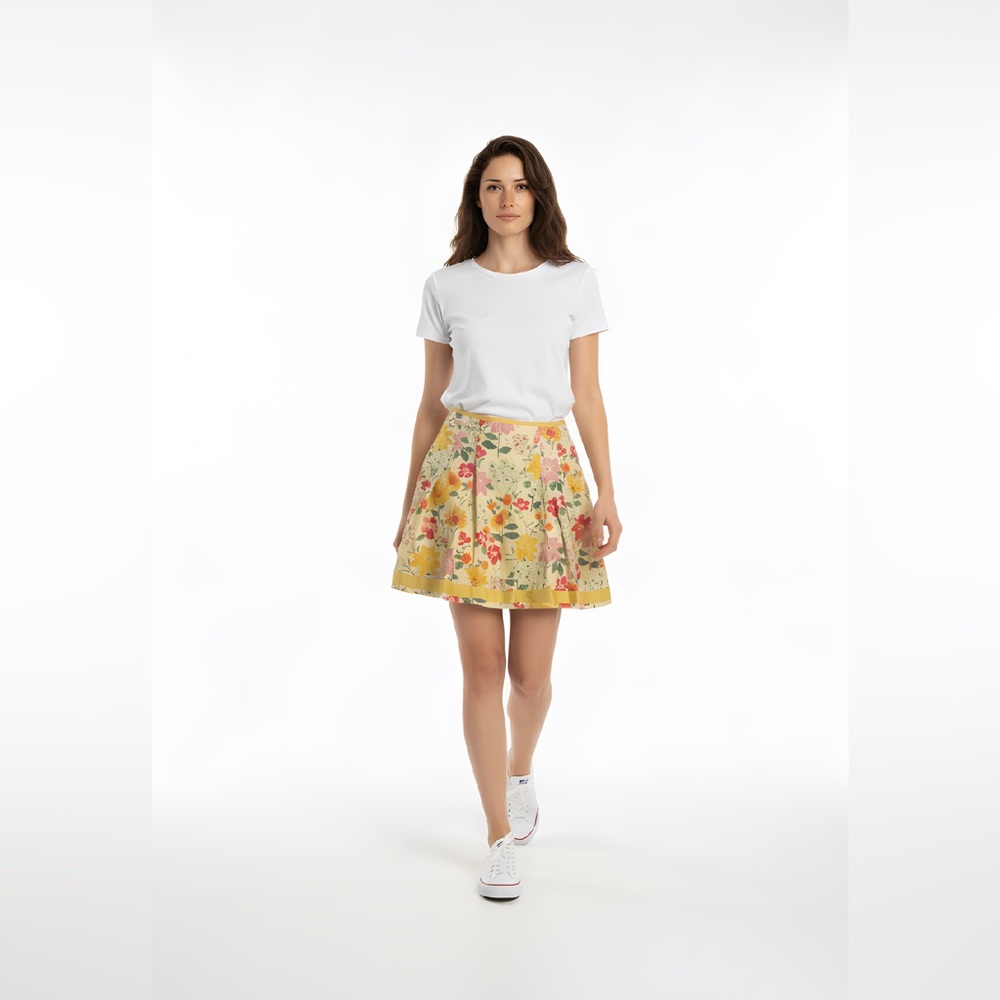 L.L. Bean Floral Skater Skirt - Yellow and Red